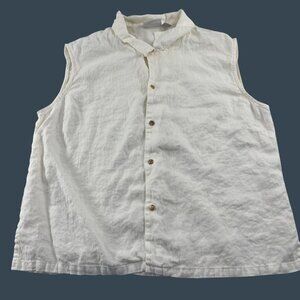 Chicos Design Vintage‎ Women's Sleeveless Button-Up Linen Shirt Size 3 XL White